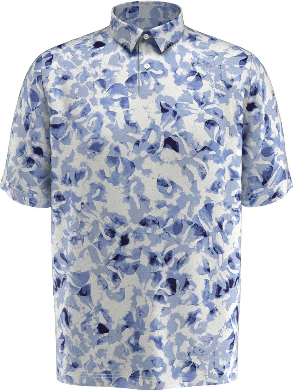 Callaway Light Blue Tie Dye Leaf Print Navy Floral Watercolor Short Sleeve Polo